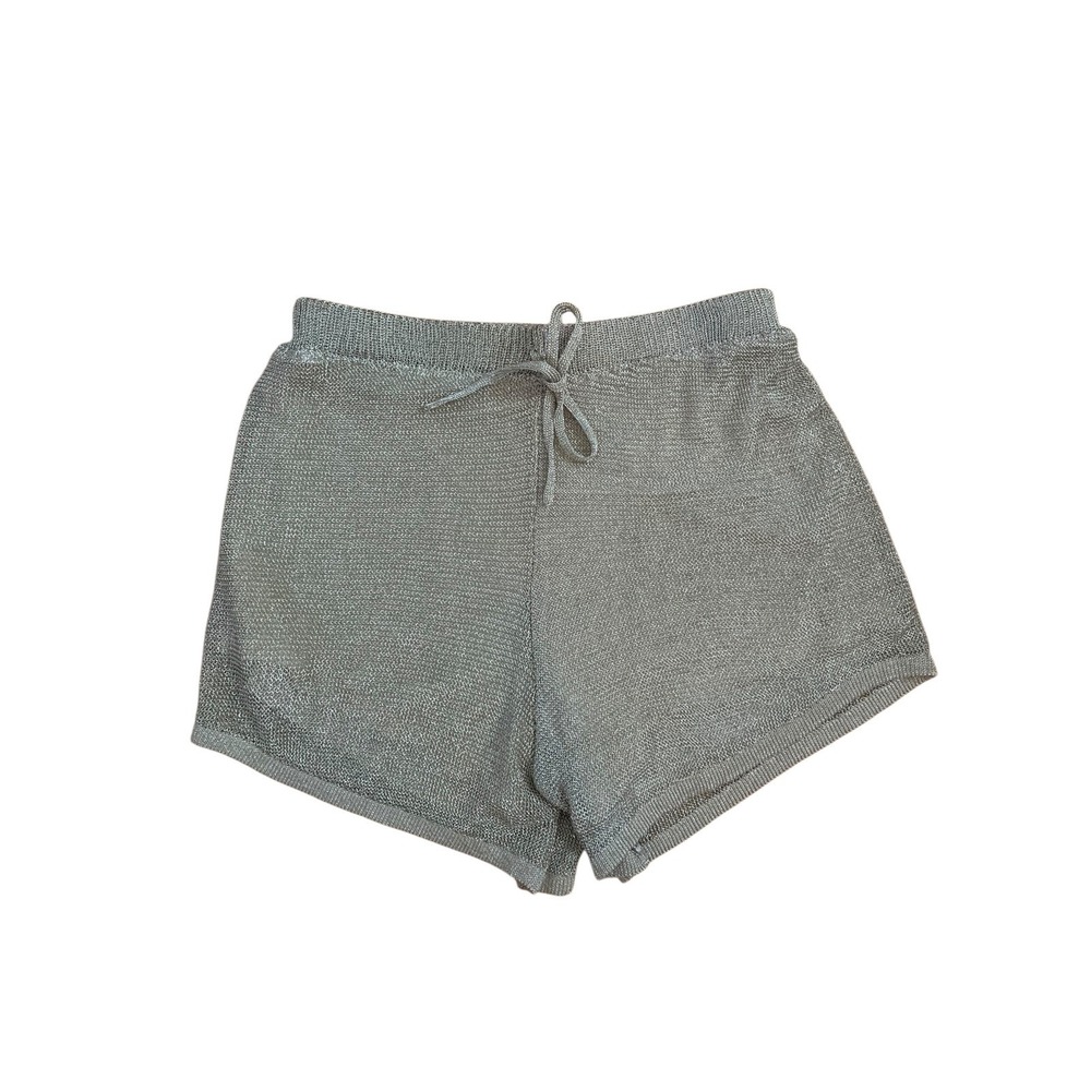 Zara Metallic Silver Knit Shorts Shimmer Festival Beach Coverup Drawstring S